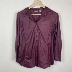 Chico's Medium Button Up Jacket Faux‎ leather Burgundy Lightweight Animal Print